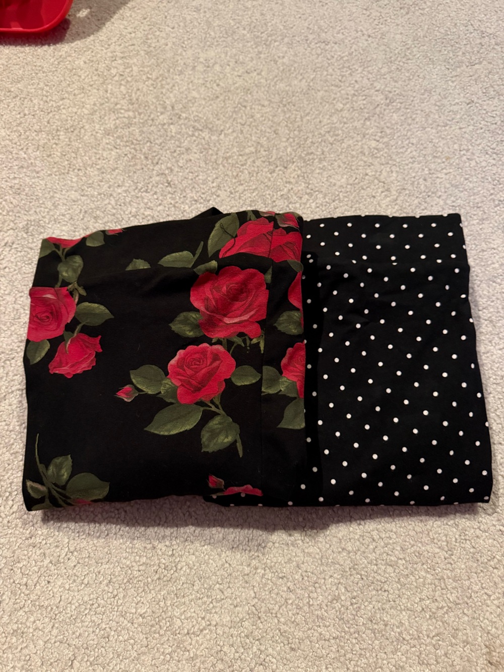 torrid Black Leggings with Red Rose Print and White Polka Dot Waistband